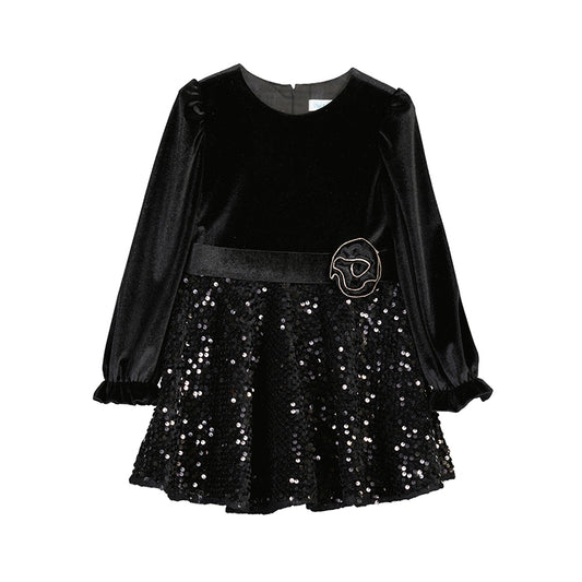 Robe velours à sequins | Black