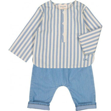 Chemise bébé Oncle | Big stripe blue - SMART Babyshop - Louis Louise