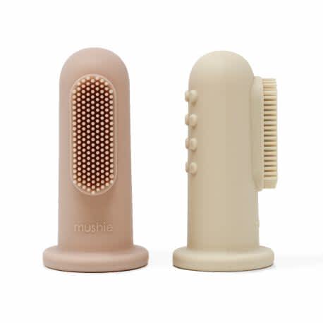 Duo de brosses à dents en silicone | Shifting sand/blush - SMART Babyshop - Mushie