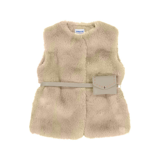 Gilet fourrure avec ceinture | Sepia