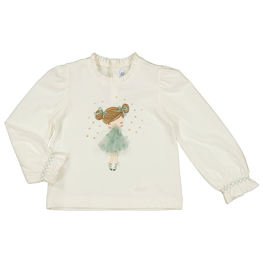 T-shirt motif danseuse en tulle | Ecru/Jade